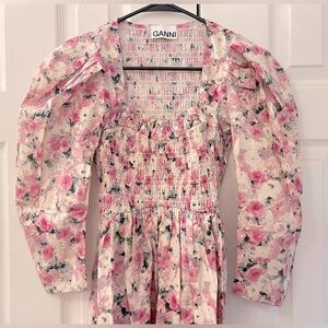 Ganni Floral-print Puff-sleeves Midi Dress Orchid,Size S, US 2-4.New never worn